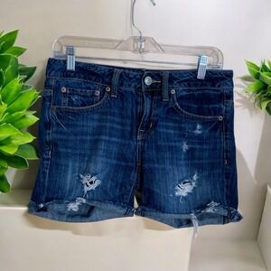 American Eagle Denim Shorts Distressed Dark Wash‎ Cuffed Casual Size 0